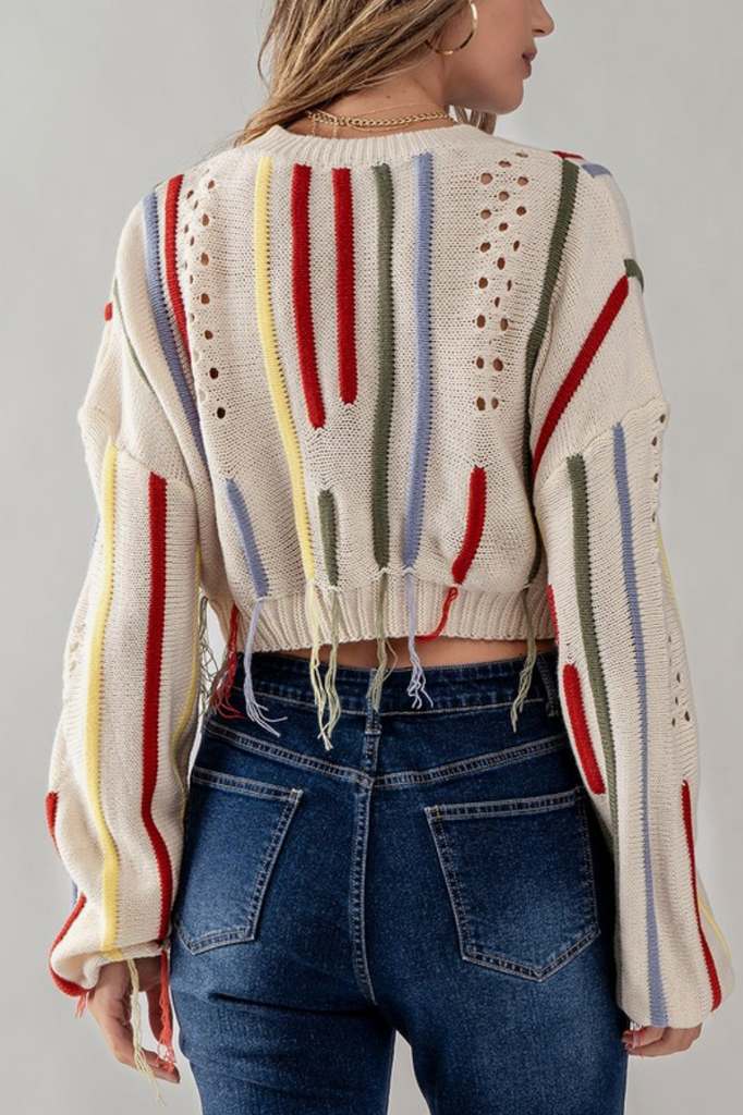 Multicolored Fringe Tassel Crop Sweater