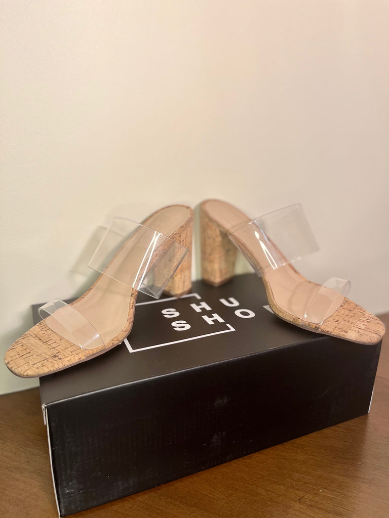 Clear cork heels best sale